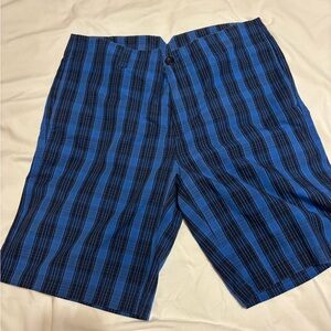 Greg Norman Collection Blue and Black Plaid Flat Front Shorts